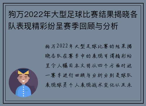 狗万2022年大型足球比赛结果揭晓各队表现精彩纷呈赛季回顾与分析